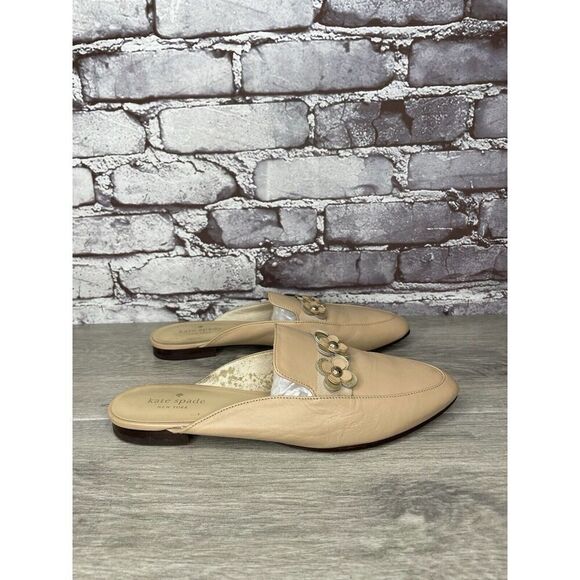 Kate Spade Nude Pink Leather Floral Accent Pointed Mules Shoes Women 8M US/39EU - Picture 3 of 16